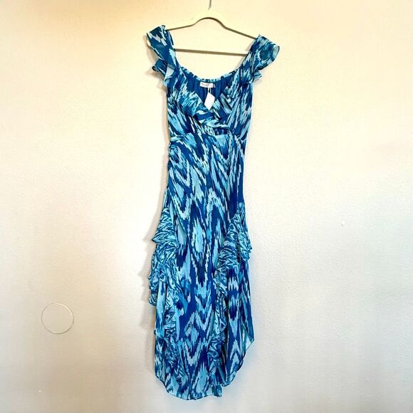 NWT Ramy Brook “Anika” ruffle chiffon maxi dress in blue hues. Size 4 - Picture 8 of 16